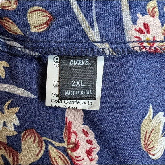 Shein Curve Blue Floral Print Flowy Frill Wrap Cross Front Cami Dress 2XL - Picture 5 of 10